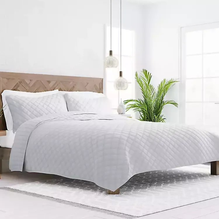 Quilts-Kirklands Home Stitched Diamond 3-pc. Queen Quilt Set Gray