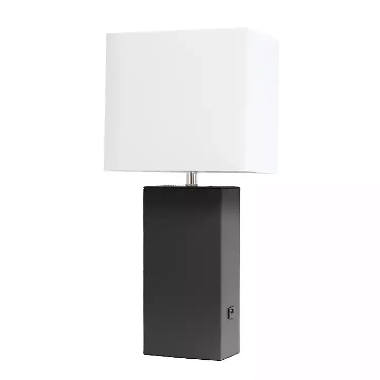 Table Lamps-Kirklands Home Faux Leather Charging Table Lamp Black