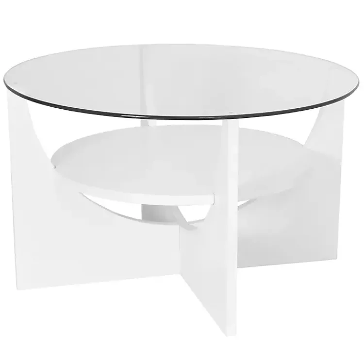 Coffee Tables-Kirklands Home Round Glass Coffee Table White