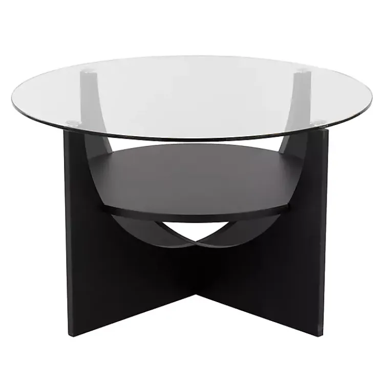 Coffee Tables-Kirklands Home Round Glass Coffee Table Black