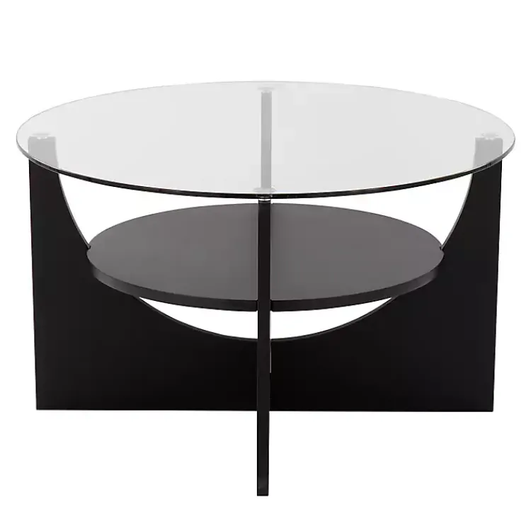 Coffee Tables-Kirklands Home Round Glass Coffee Table Black