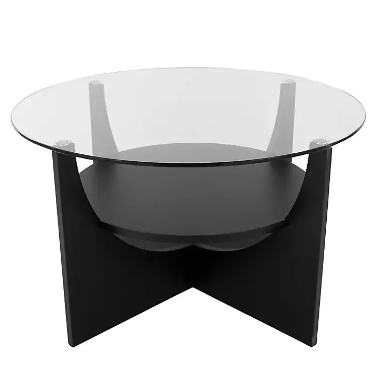 Coffee Tables-Kirklands Home Round Glass Coffee Table Black