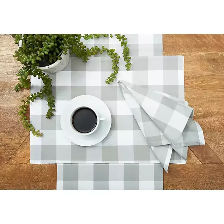 Table Linens-Kirklands Home Franklin Slate Gingham Table Runner Gray