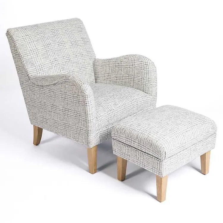 Accent Chairs-Kirklands Home Blue-Grey Houndstooth 2-pc. Chair and Ottoman Set