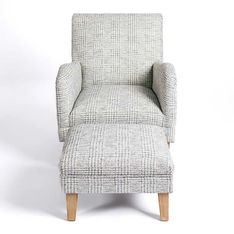 Accent Chairs-Kirklands Home Blue-Grey Houndstooth 2-pc. Chair and Ottoman Set
