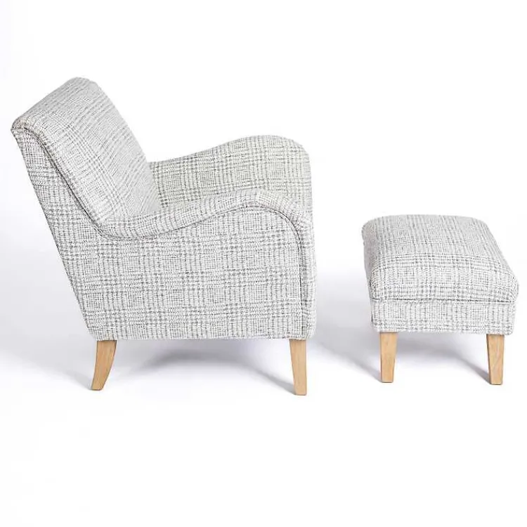 Accent Chairs-Kirklands Home Blue-Grey Houndstooth 2-pc. Chair and Ottoman Set