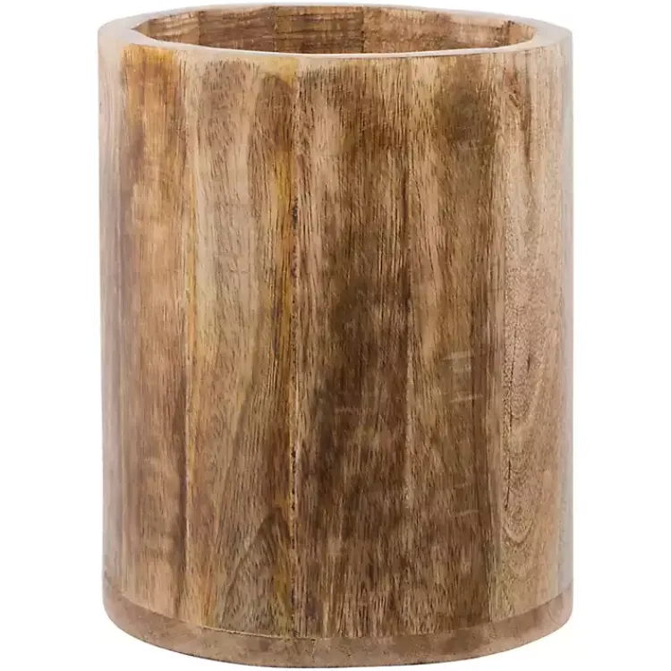 Kitchen Storage-Kirklands Home Carved Mango Wood Utensil Crock Brown