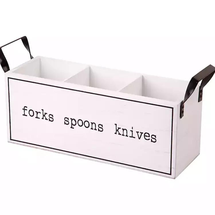 Kitchen Storage-Kirklands Home Wood and Black Metal Handles Utensil Caddy White
