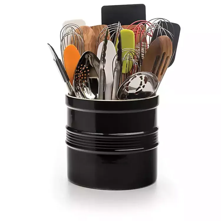 Kitchen Storage-Kirklands Home Ceramic Oversized Crock with Divider Black