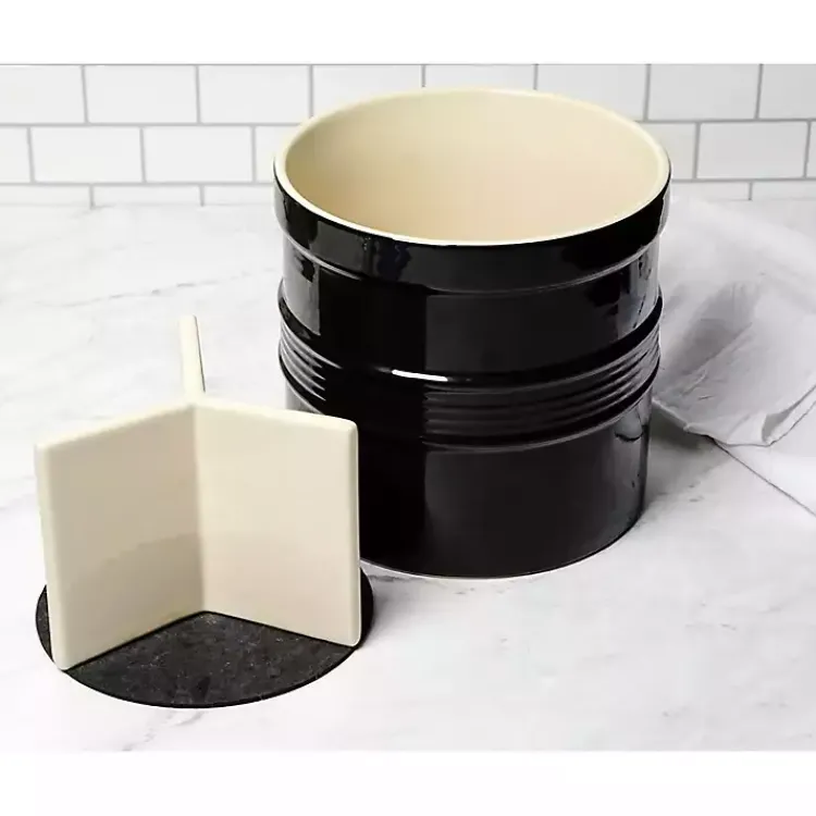 Kitchen Storage-Kirklands Home Ceramic Oversized Crock with Divider Black