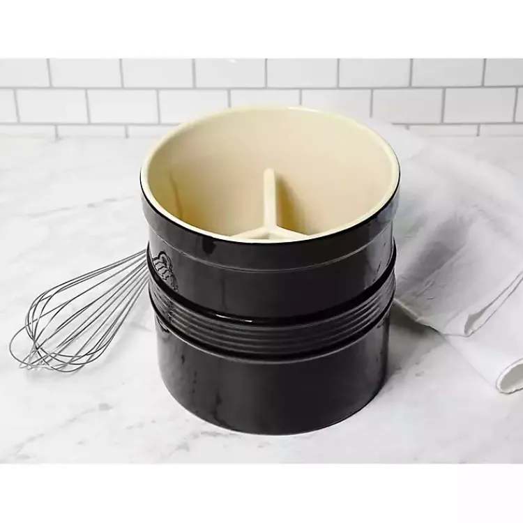 Kitchen Storage-Kirklands Home Ceramic Oversized Crock with Divider Black
