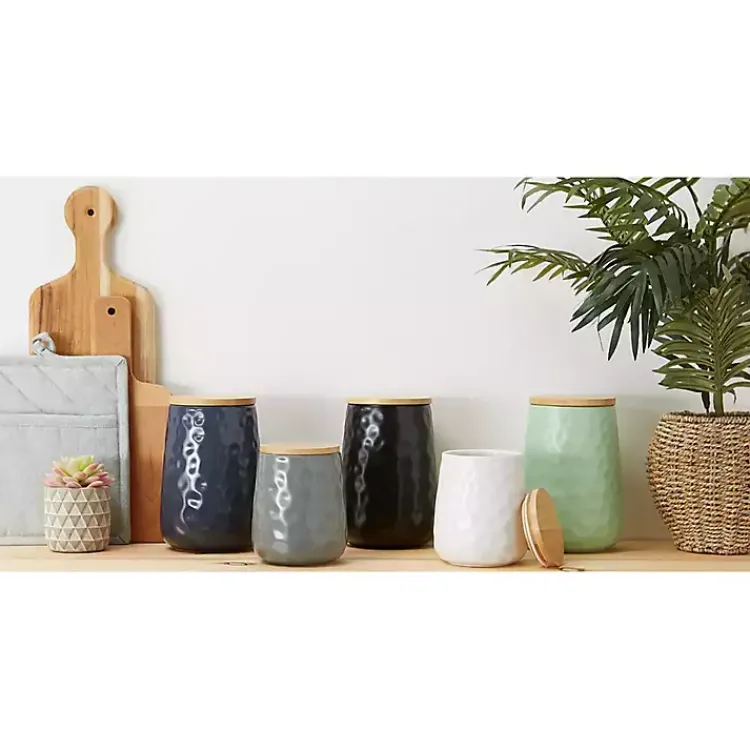 Kitchen Storage-Kirklands Home Dimpled Bamboo Canisters, Set of 2 White