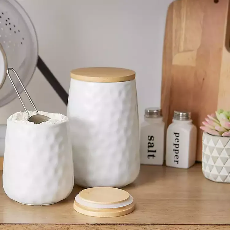 Kitchen Storage-Kirklands Home Dimpled Bamboo Canisters, Set of 2 White
