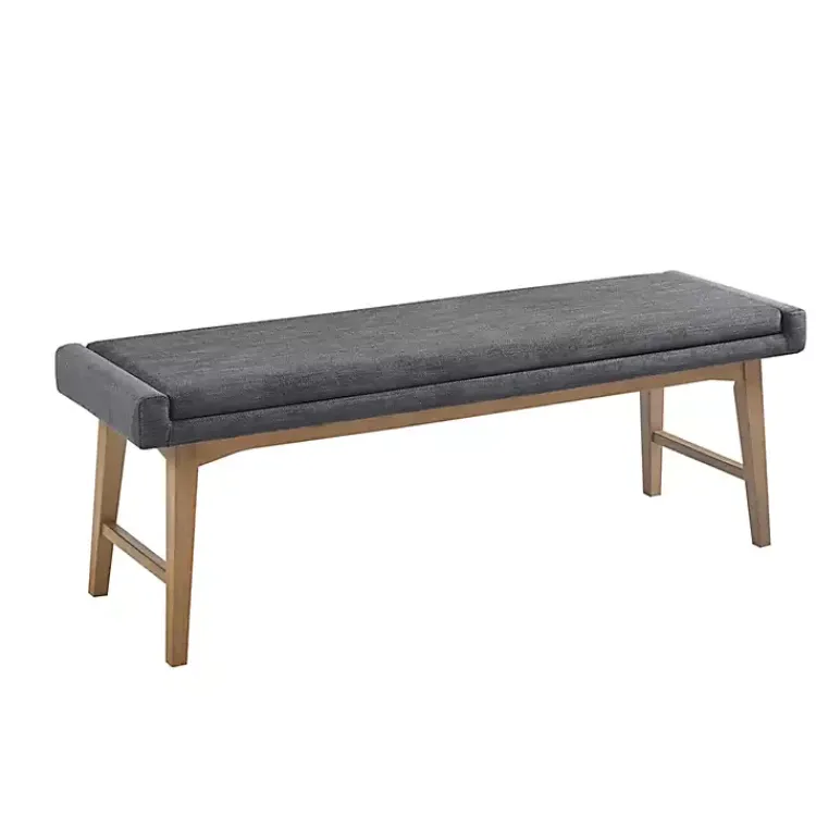 Benches & Ottomans-Kirklands Home Upholstered and Wood Legs Bench Gray