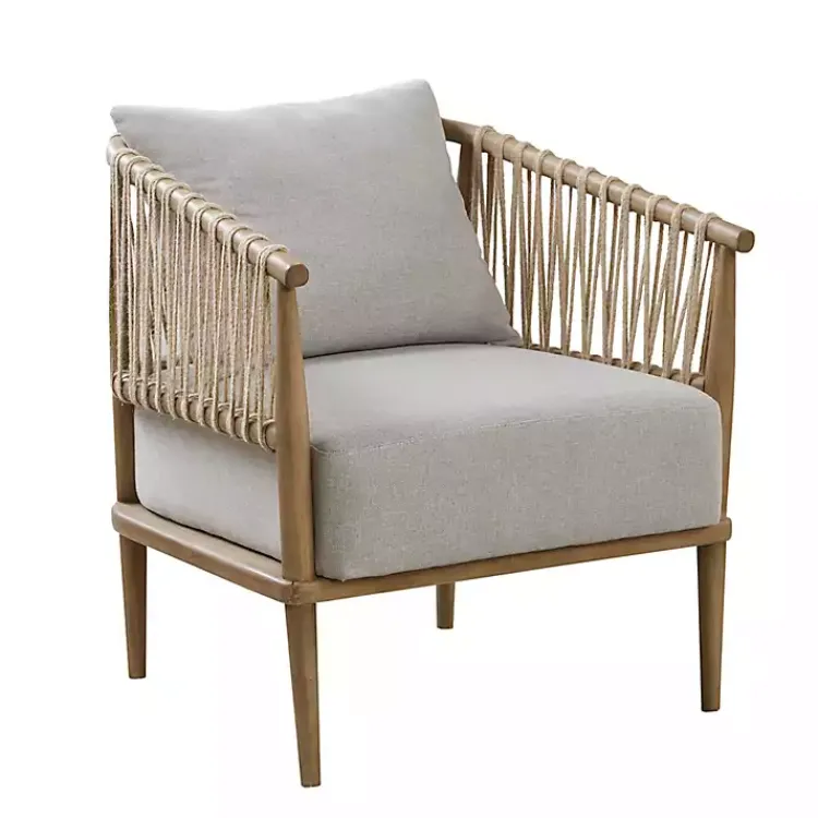 Accent Chairs-Kirklands Home Curved Wood and Jute Rope Accent Chair Gray