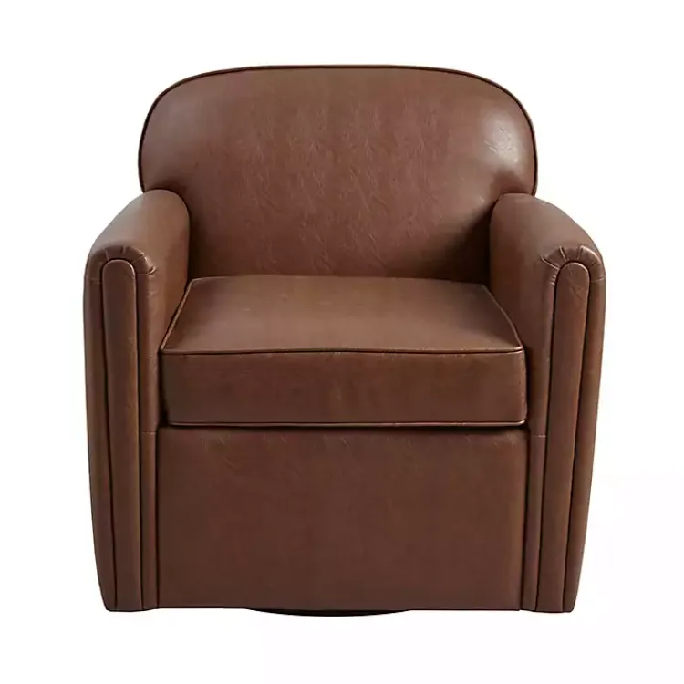 Accent Chairs-Kirklands Home Faux Leather Swivel Club Chair Brown