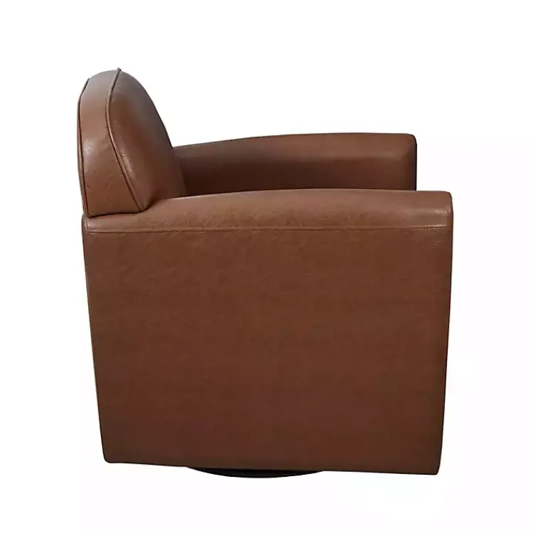 Accent Chairs-Kirklands Home Faux Leather Swivel Club Chair Brown