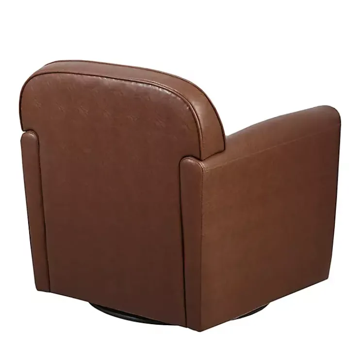 Accent Chairs-Kirklands Home Faux Leather Swivel Club Chair Brown