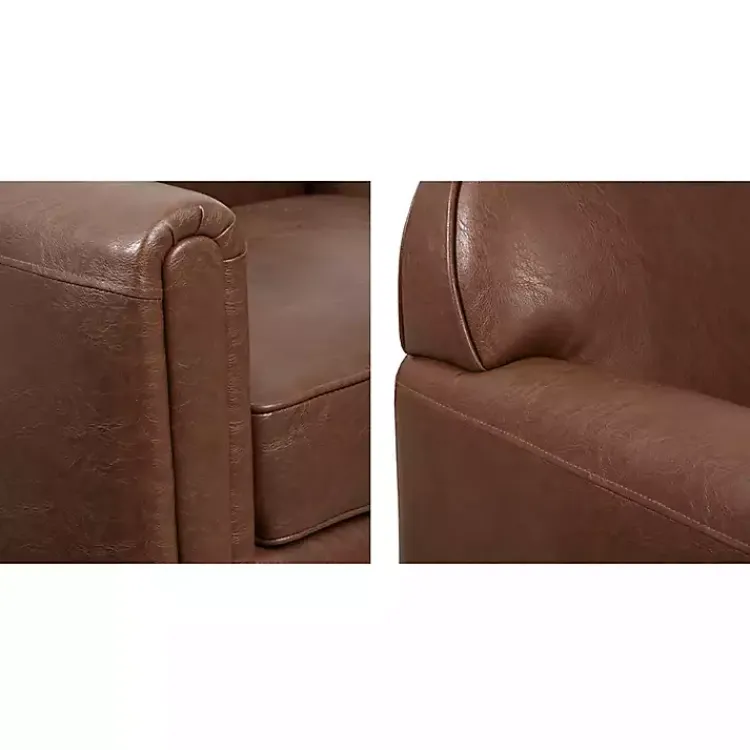 Accent Chairs-Kirklands Home Faux Leather Swivel Club Chair Brown