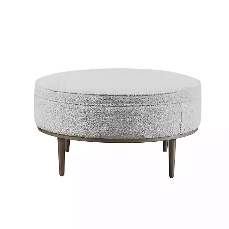 Benches & Ottomans-Kirklands Home Round Upholstered Ottoman Gray