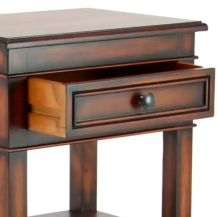 Accent & End Tables-Kirklands Home Fir Wood Tiered Side Table Brown
