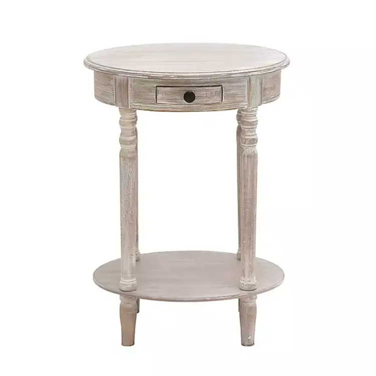 Accent & End Tables-Kirklands Home Oval washed Pine Wood Side Table White