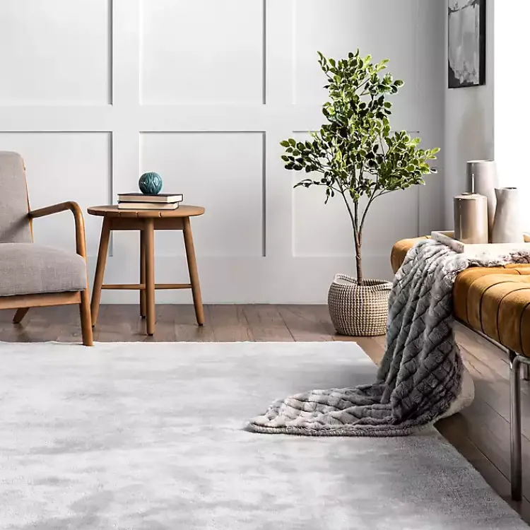 Area Rugs-Kirklands Home Light Gray Shag Washable Area Rug, 5x8