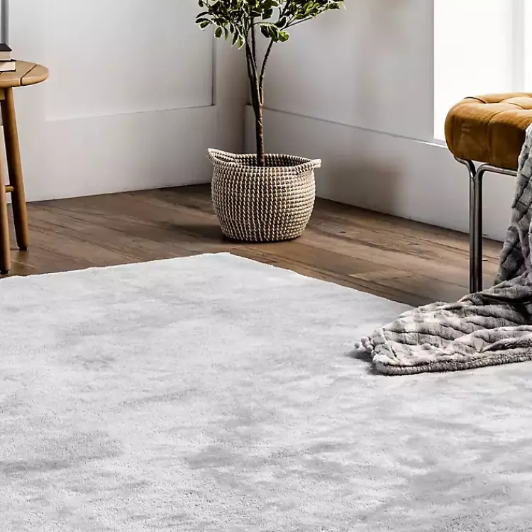 Area Rugs-Kirklands Home Light Gray Shag Washable Area Rug, 5x8