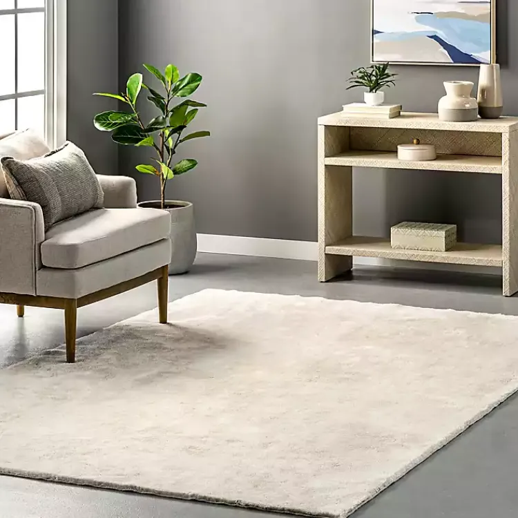 Area Rugs-Kirklands Home Whitlow Cream Shag Washable Area Rug, 5x8 Ivory