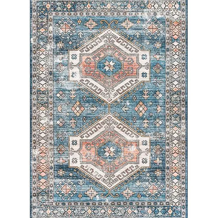 Area Rugs-Kirklands Home Blue Tribal Motif Washable Area Rug, 5x8