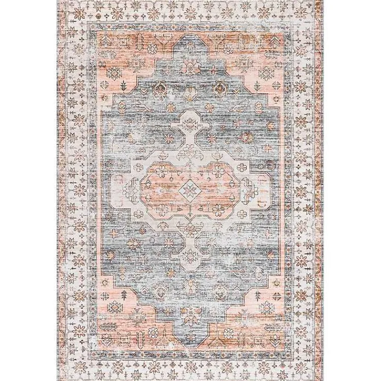 Area Rugs-Kirklands Home Black Vintage Motif Washable Area Rug, 5x8