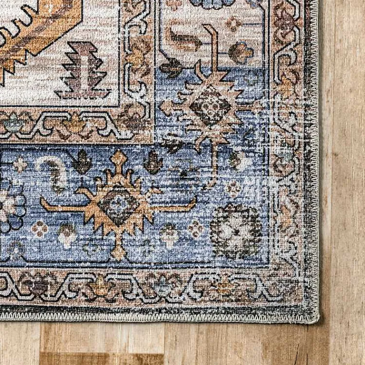 Area Rugs-Kirklands Home Blue Distressed Medallion Washable Area Rug, 8x10