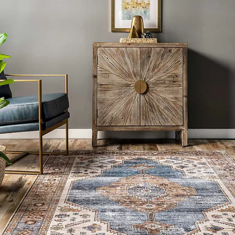 Area Rugs-Kirklands Home Blue Distressed Medallion Washable Area Rug, 8x10