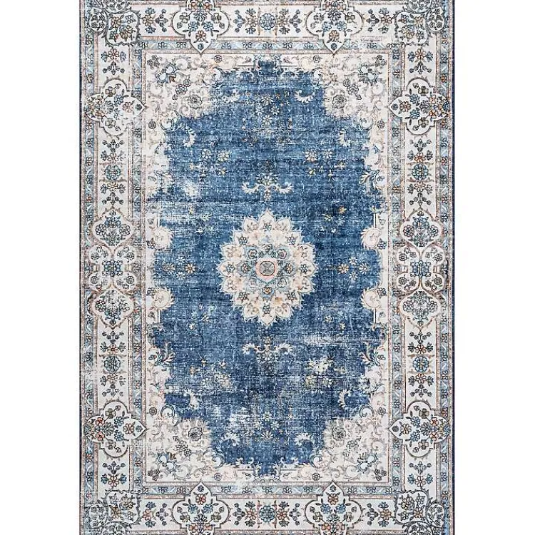 Area Rugs-Kirklands Home Vintage Floral Washable Area Rug, 5x8 Blue