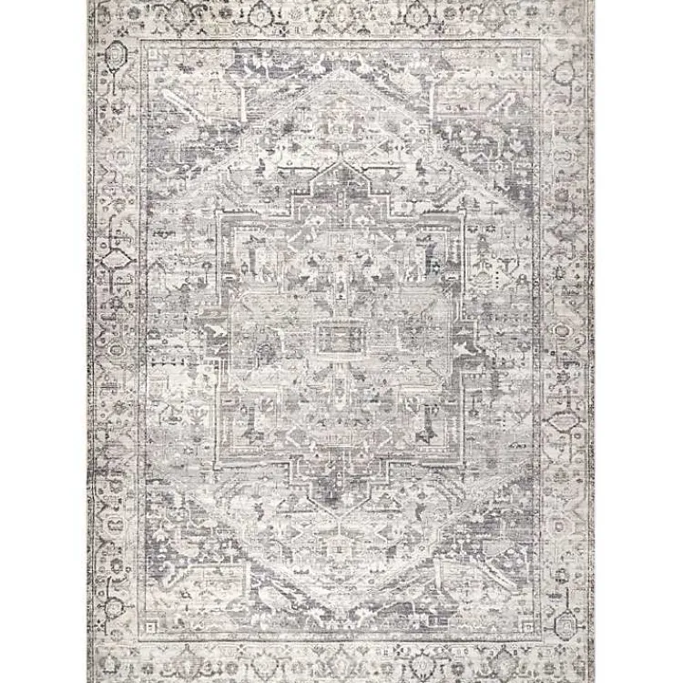 Area Rugs-Kirklands Home Flo Vintage Medallion Washable Area Rug, 5x8 Gray
