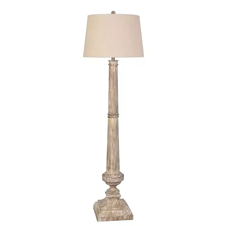 Floor Lamps-Kirklands Home Whitewashed Brown Resin Floor Lamp Tan