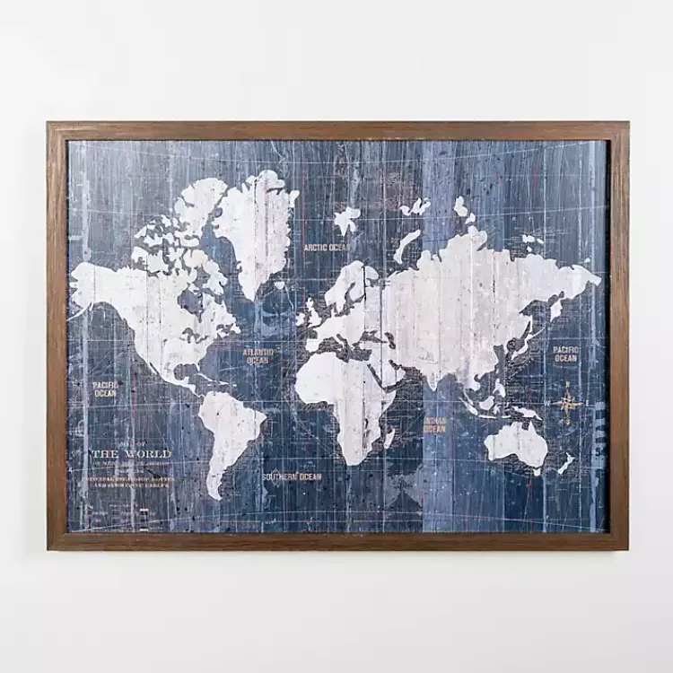 Framed Art-Kirklands Home Navy Old World Map Framed Art Print