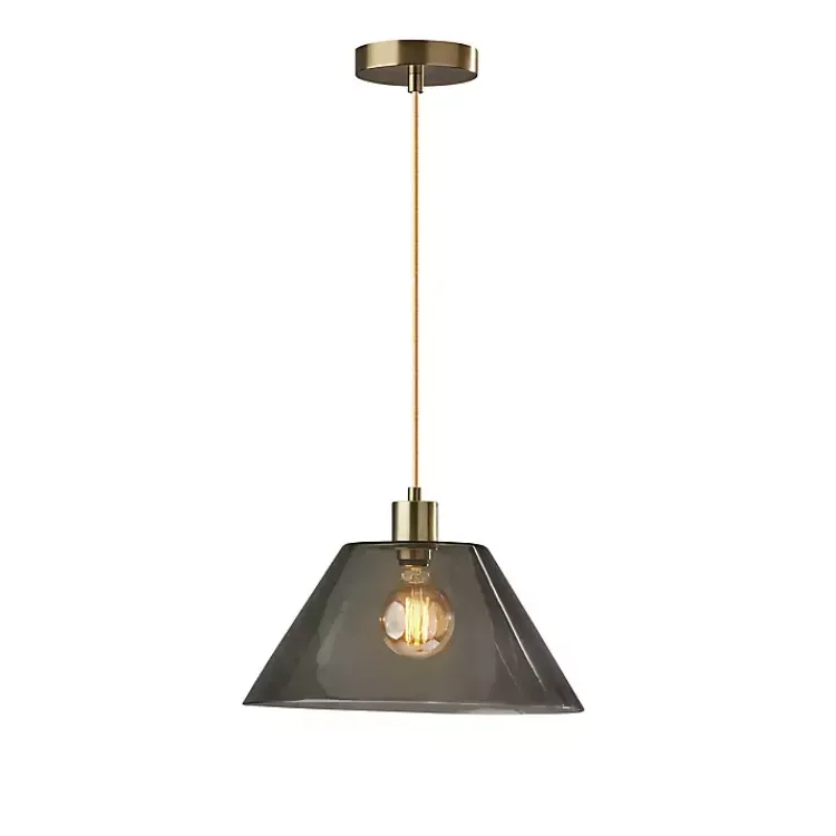 Chandeliers & Pendant Lighting-Kirklands Home Gold Smoked Glass Pendant Light