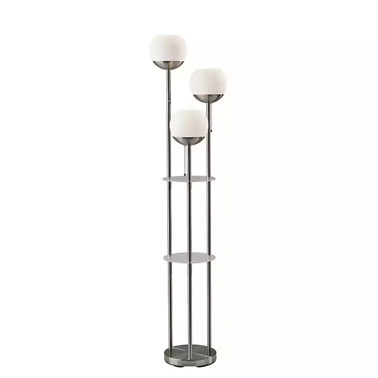 Floor Lamps-Kirklands Home Silver Globe 3-Light Shelf Floor Lamp