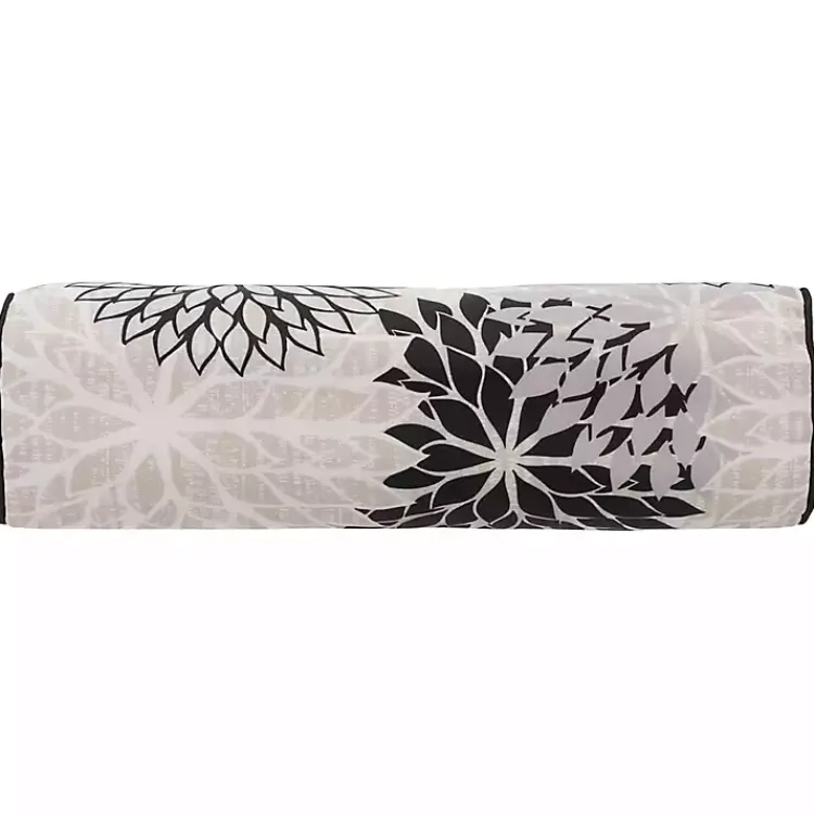 Outdoor Cushions & Pillows-Kirklands Home and Beige Floral Outdoor Bolster Pillow Black