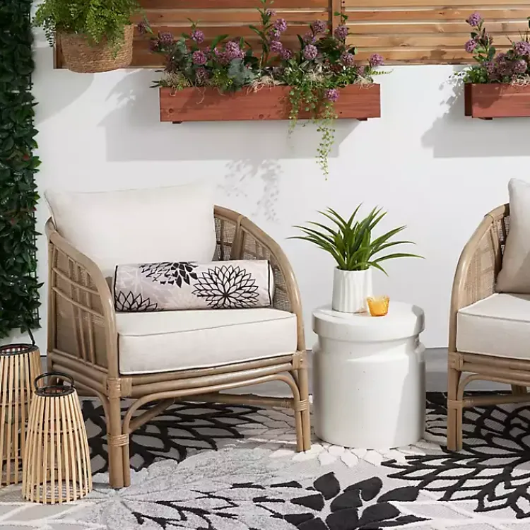 Outdoor Cushions & Pillows-Kirklands Home and Beige Floral Outdoor Bolster Pillow Black