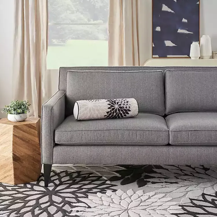 Outdoor Cushions & Pillows-Kirklands Home and Beige Floral Outdoor Bolster Pillow Black