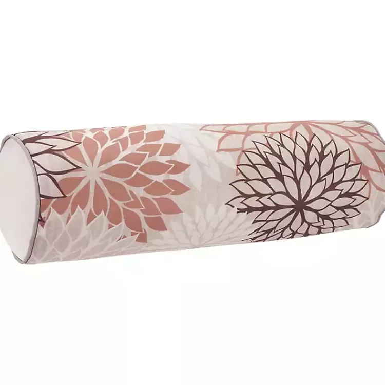 Outdoor Cushions & Pillows-Kirklands Home and Beige Floral Outdoor Bolster Pillow Pink