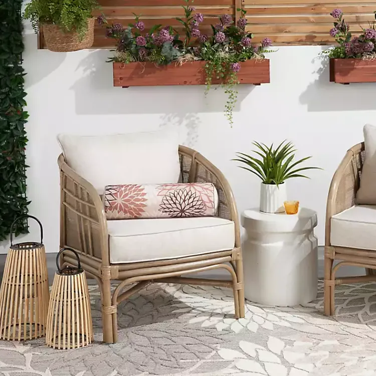 Outdoor Cushions & Pillows-Kirklands Home and Beige Floral Outdoor Bolster Pillow Pink