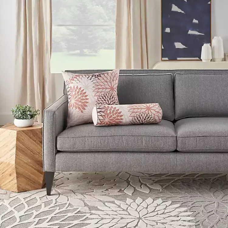 Outdoor Cushions & Pillows-Kirklands Home and Beige Floral Outdoor Bolster Pillow Pink