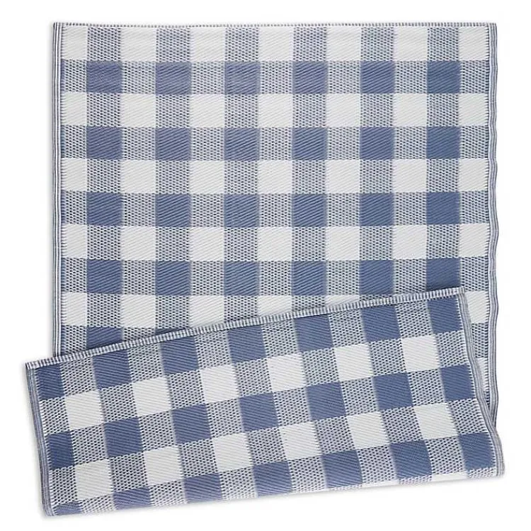 Outdoor Rugs-Kirklands Home Blue & White Buffalo Check Outdoor Area Rug, 4x6
