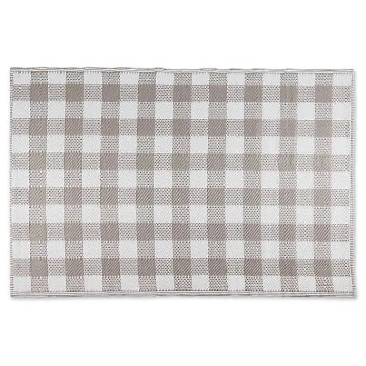 Outdoor Rugs-Kirklands Home Stone & White Buffalo Check Outdoor Area Rug, 4x6
