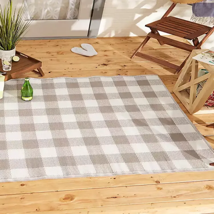 Outdoor Rugs-Kirklands Home Stone & White Buffalo Check Outdoor Area Rug, 4x6