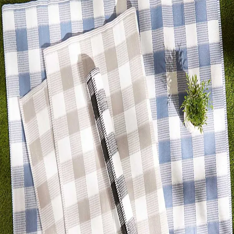 Outdoor Rugs-Kirklands Home Stone & White Buffalo Check Outdoor Area Rug, 4x6