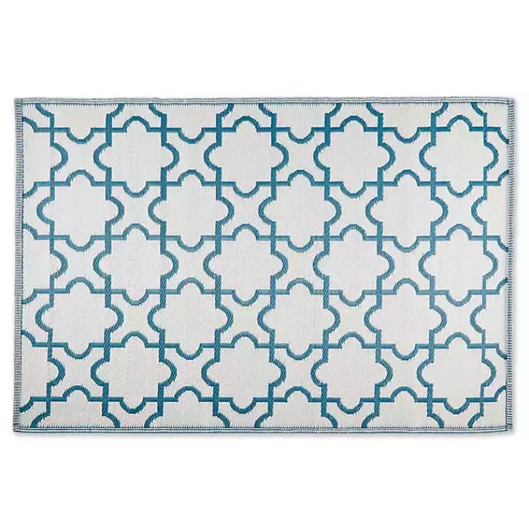 Outdoor Rugs-Kirklands Home Blue Moroccan Trellis Outdoor Area Rug, 4x6